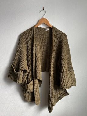 POL Chunky Knit Olive Cardigan Cozy Slouchy Fit size Small